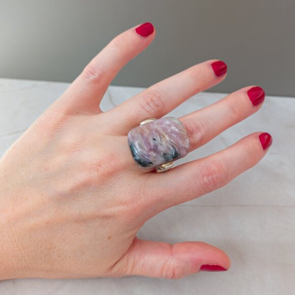 Sterling Silver Charoite & Moonstone Statement Ring – Size 7.75 - Picture 12 of 17